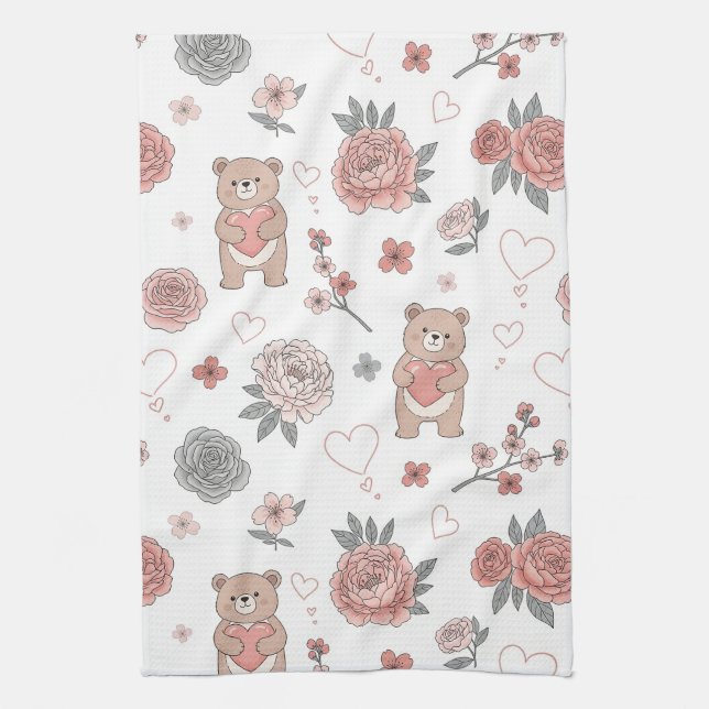 Pastel Teddy Bear Nursery Pattern Tea Towel (Vertical)