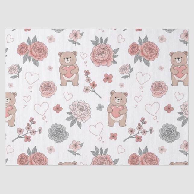 Pastel Teddy Bear Nursery Pattern Tissue Paper (Front)