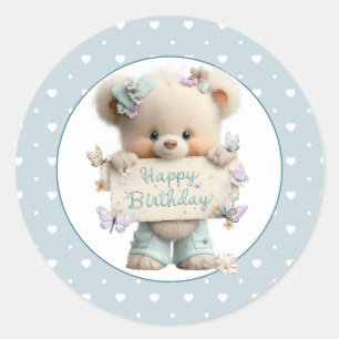 Pastel Teddy Birthday Classic Round Sticker