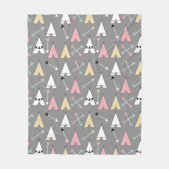 Pastel Teepees and Arrows Custom Pattern Fleece Blanket (Front)