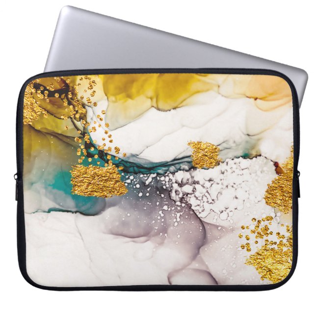 Pastel tenderness: golden swirls art. laptop sleeve (Front)