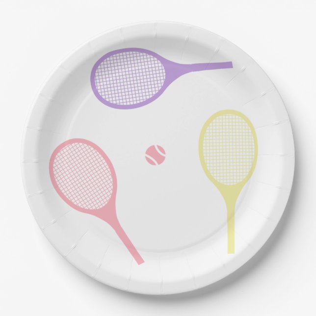 Pastel Tennis Rackets   Paper Plate (Front)
