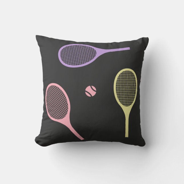 Pastel Tennis Rackets with Tennis Ball on Black  Cushion (Front)