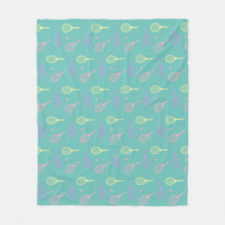 Pastel Tennis Rackets with Tennis Ball on Green  Fleece Blanket