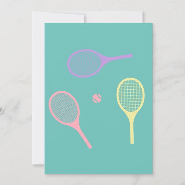 Pastel Tennis Rackets with Tennis Ball on Green  Invitation (Front)