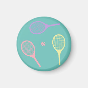 Pastel Tennis Rackets with Tennis Ball on Green Magnet
