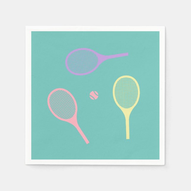 Pastel Tennis Rackets with Tennis Ball on Green   Napkin (Front)