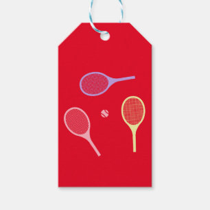 Pastel Tennis Rackets with Tennis Ball on Red   Gift Tags
