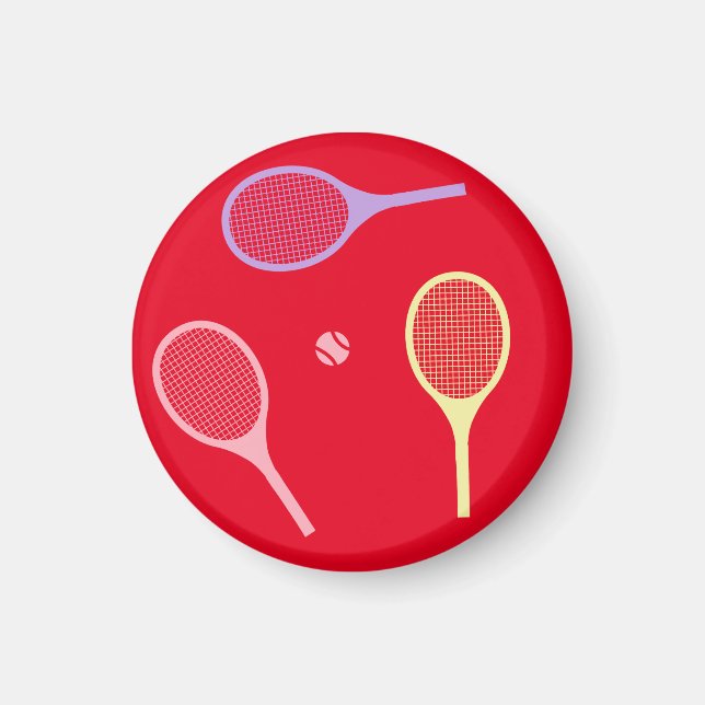 Pastel Tennis Rackets with Tennis Ball on Red  Magnet (Front)