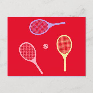 Pastel Tennis Rackets with Tennis Ball on Red Postcard
