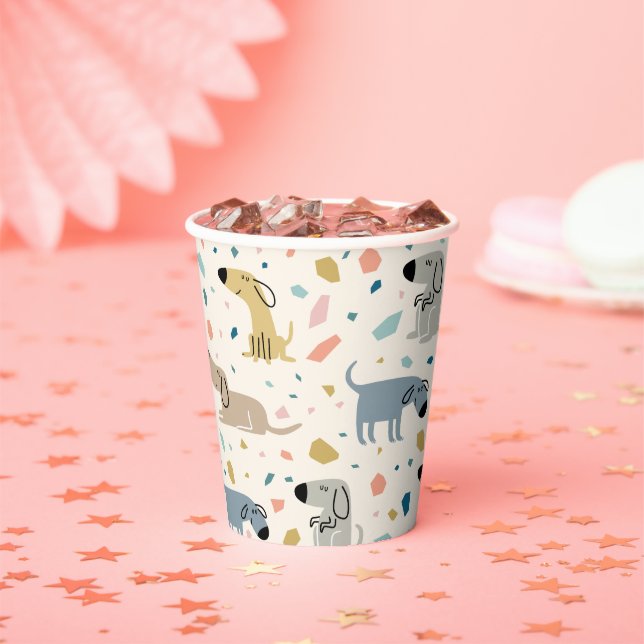 Pastel Terrazzo Funny Cute Dog Pattern Paper Cups (Insitu)