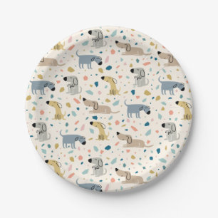 Pastel Terrazzo Funny Cute Dog Pattern Paper Plate