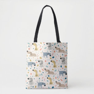 Pastel Terrazzo Funny Cute Dog Pattern Tote Bag