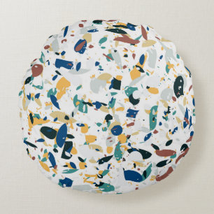 Pastel Terrazzo: Modern Abstract Pattern. Round Cushion