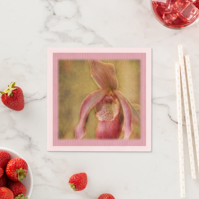 Pastel Textured Lady Slipper Orchid Napkin (Insitu)