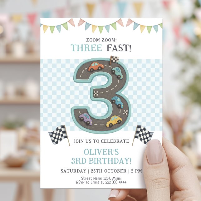 Pastel Three Fast Birthday Car Invitation (Creator Uploaded)