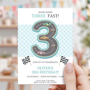 Pastel Three Fast Birthday Race Invitation
