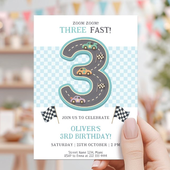 Pastel Three Fast Birthday Race Invitation (Creator Uploaded)