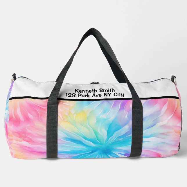 Pastel Tie Dye Bloom Monogram Personalised Kit Duffle Bag (Front)