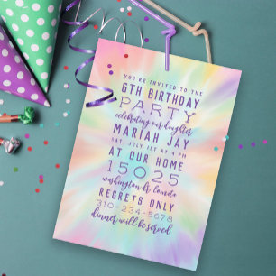 Pastel Tie Dye Colourful Birthday Party Invitation