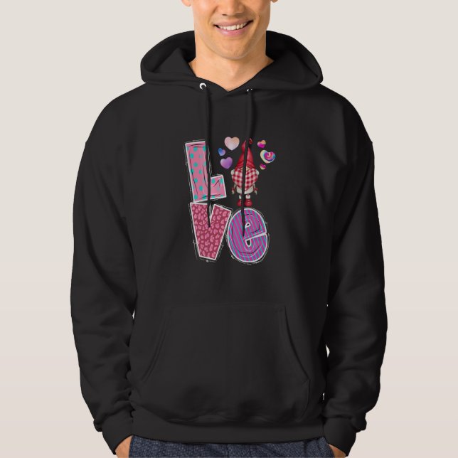 Pastel Tie dye Gnome Love Heart Valentines Day Hoodie (Front)