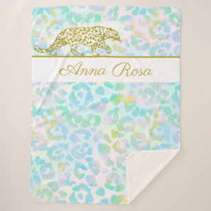 *~* Pastel Tie Dye Gold Leopard Spots Sherpa Blank Sherpa Blanket