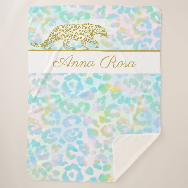 *~* Pastel Tie Dye Gold Leopard Spots Sherpa Blank Sherpa Blanket (Front)