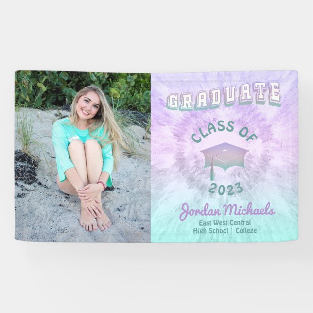 Pastel Tie Dye Graduate Photo Graduation Banner (Horizontal)