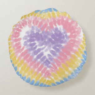 Pastel Tie Dye Heart Round Cushion