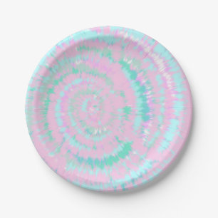 Pastel Tie Dye Pattern Pink Aqua Mint Green Paper Plate