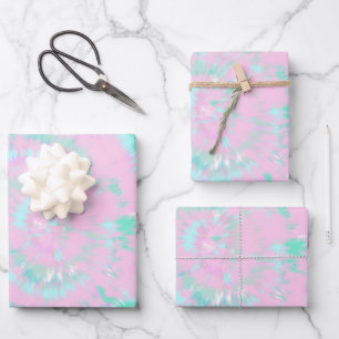 Pastel Tie Dye Pattern Pink Aqua Mint Green Wrapping Paper Sheet