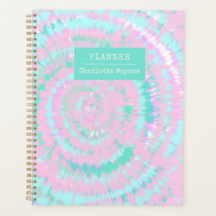 Pastel Tie Dye Pattern Pink Aqua Mint Personalised Planner
