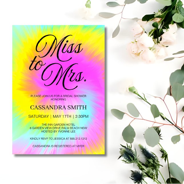 Pastel Tie Dye Swirl Miss to Mrs. Bridal Shower  Invitation (Creator Uploaded)