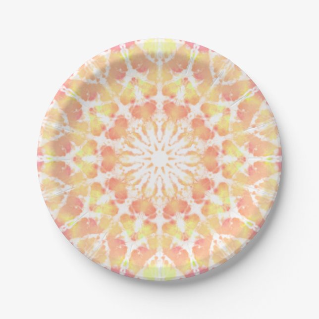 Pastel tiedye effect boho stylish yellow orange  paper plate (Front)