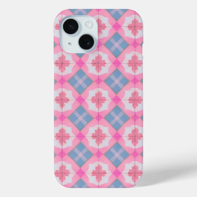 Pastel Tile Pattern Pink and Blue Phone Case (Back)