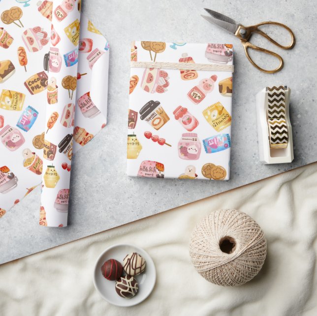 Pastel-toned adorable Dessert Pattern Wrapping Paper (Crafts)