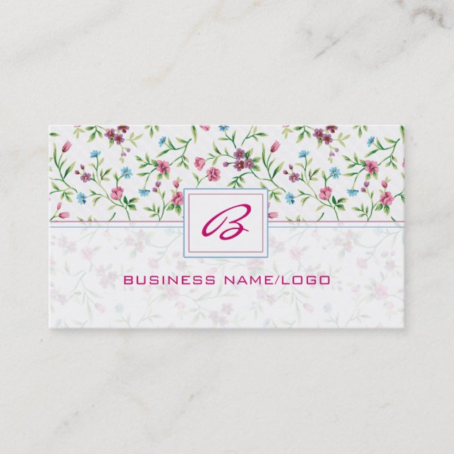 Pastel Tones Floral Monogramed Business Card (Front)