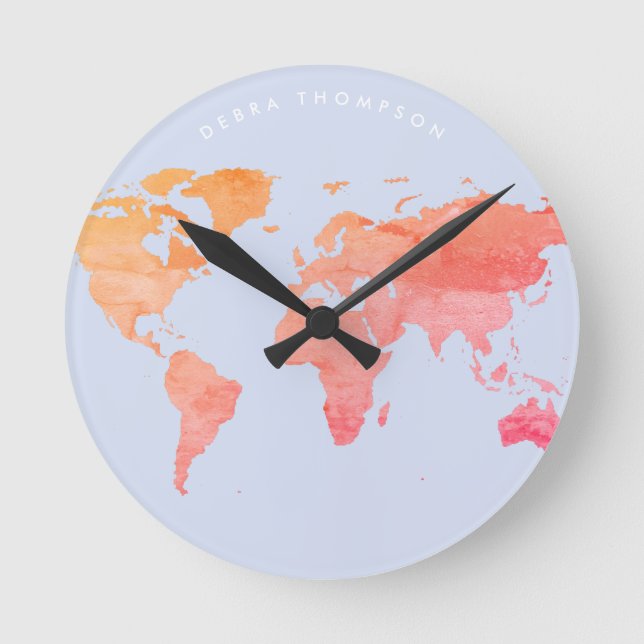 pastel tones map of the world round clock (Front)