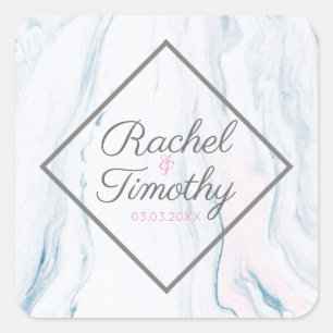 Pastel Tones Marble Stone- Save The Date Square Sticker