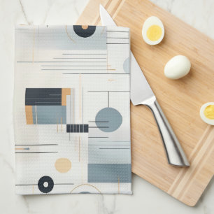Pastel tones mid-century geometric pattern tea towel