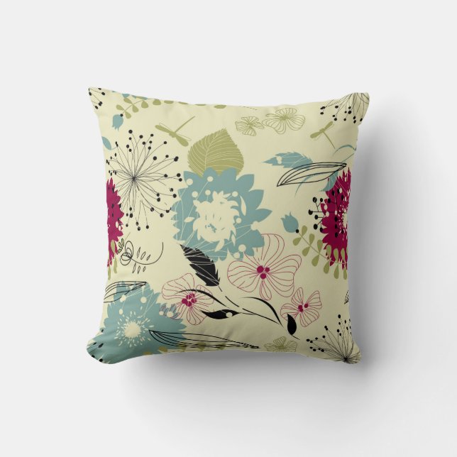 Pastel Tones Retro Floral Design Cushion (Front)