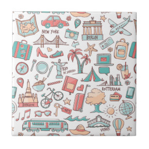 Pastel Tourist Pattern Ceramic Tile
