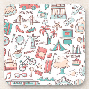 Pastel Tourist Pattern Coaster