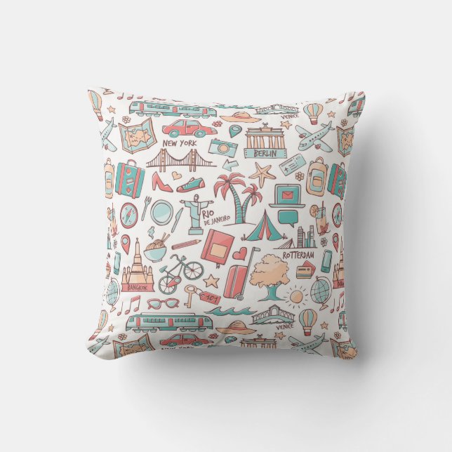 Pastel Tourist Pattern Cushion (Front)