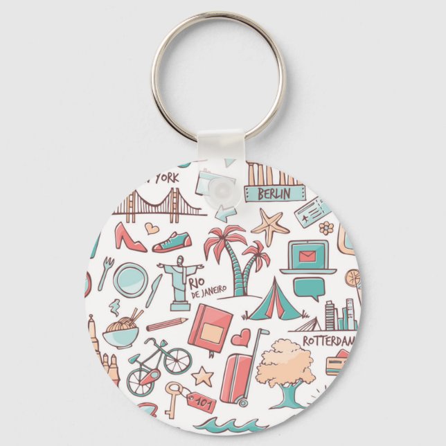 Pastel Tourist Pattern Key Ring (Front)