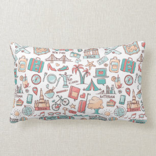 Pastel Tourist Pattern Lumbar Cushion