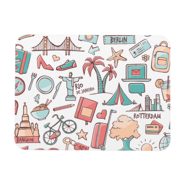 Pastel Tourist Pattern Magnet (Horizontal)
