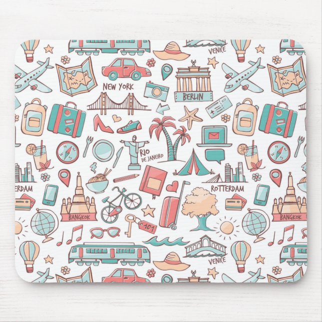 Pastel Tourist Pattern Mouse Pad (Front)