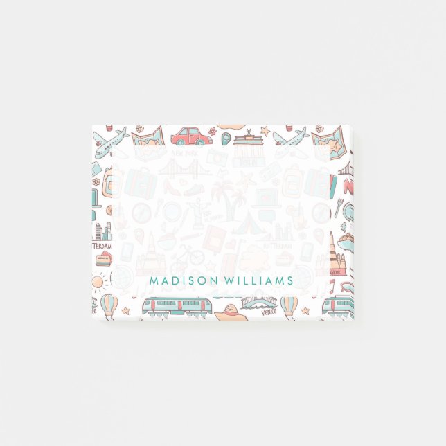 Pastel Tourist Pattern Post-it Notes (Front)