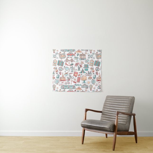 Pastel Tourist Pattern Tapestry (In Situ (Horizontal))